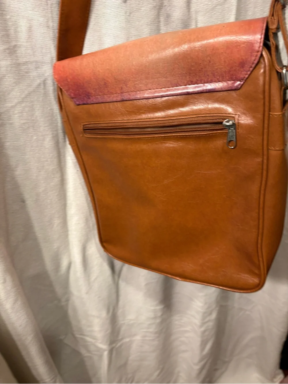 London Leather Crossbody Messenger Bag in Brown with Printed Design